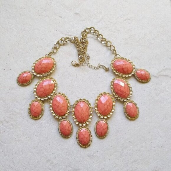 Jewelry - Salmon Peach Orange Statement Necklace ~ Bib ~ Collar ~ Tropical & Spring Colors
